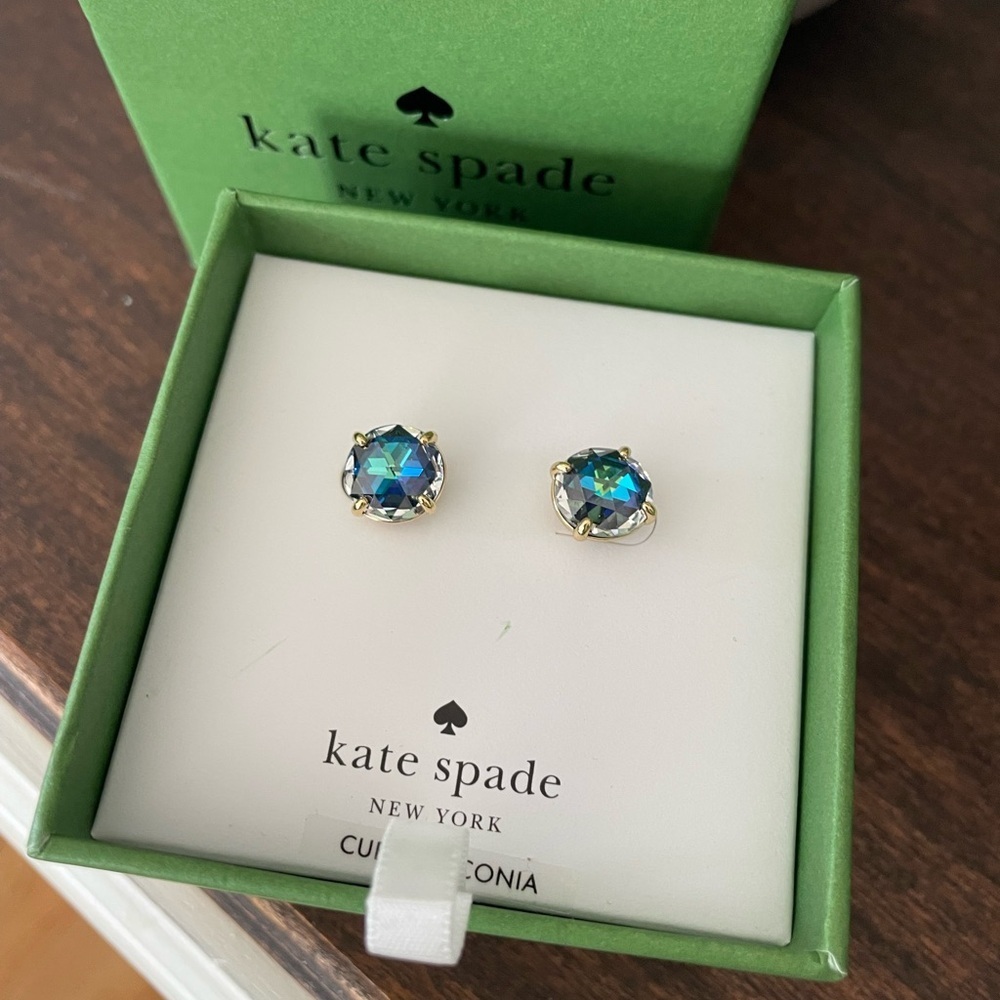 Kate Spade Cubic Zirconia blue crystal stud earrings NIB
